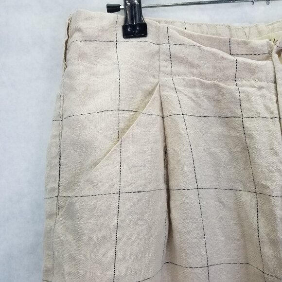 Madewell Pants Women's Sz 6 Windowpane Plaid Linen Pleated Wide-Leg Crop Beige - Picture 7 of 16